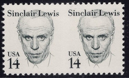 STAMP ERROR! - This Sinclair Lewis Pair has NO PERFORATIONS between the Stamps!  These Error Stamps are genuine and in Mint, Never Hinged condition.  Get a "fun stamp" at a low price! 