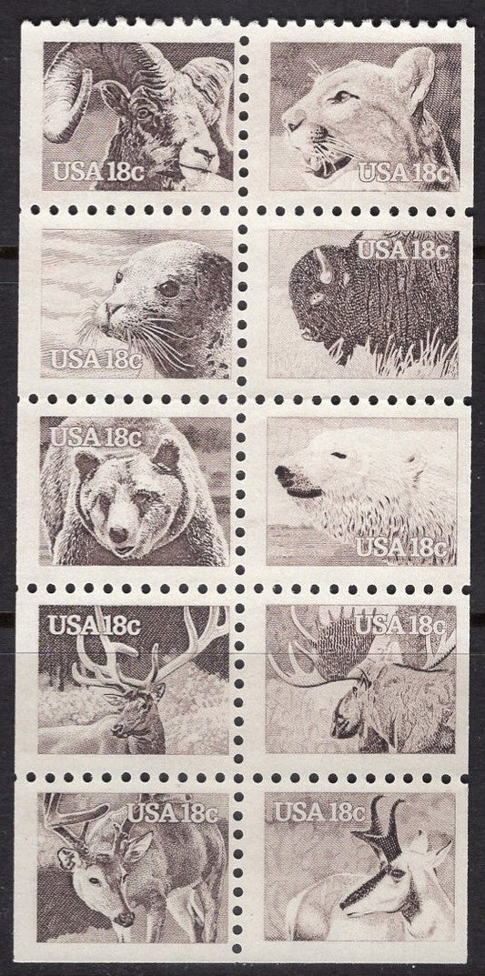 10 Different ANIMALS (Sheep - Puma - Seal - Bison - Brown Bear - Polar Bear - Elk - Moose - Deer - Antelope) - Issued in 1981