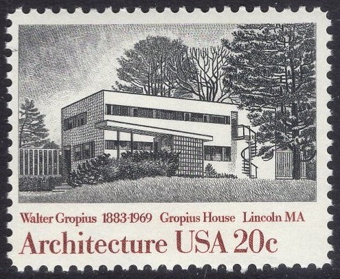 5 GROPIUS HOUSE by Walter Gropius in Lincoln, MA Architecture Stamps - Unused Fresh Bright US Postage Stamps - Issued in 1982 -  Quantity Available