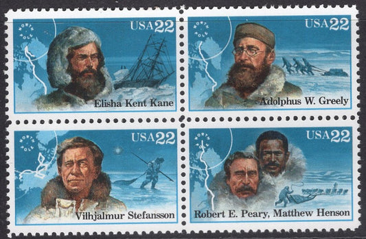 10 ARCTIC EXPLORERS inc Peary, Henson US Postage Stamps (4 different designs) - Issued in 1986 - s2220-23
