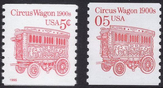 10 CLASSIC CIRCUS WAGONS Stamps - BRIGHT RED! - Fresh USA Postage Stamps - We will send some of each design - Issued in 1992-1995 - s2452BD