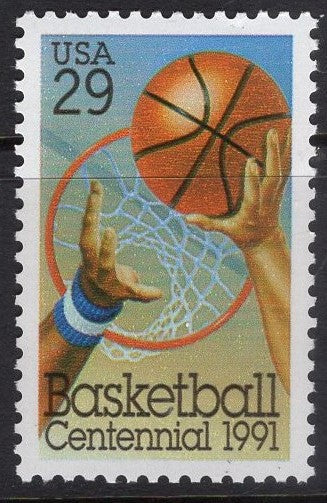 10 BASKETBALL 1991 CENTENNIAL Stamps - BASKET HOOP NAISMITH Shooter and Defender - A FUN GREAT GIFT!-
