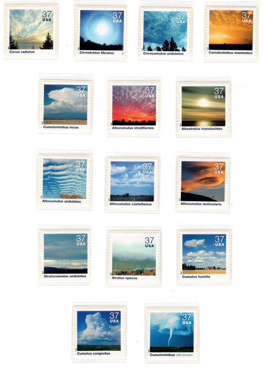 15 CLOUDSCAPES CLOUDS DECORATIVE 15 Individual Different Cloud Stamps Nature Sky Puffy Cumulus Nimbus Tornado - s3878