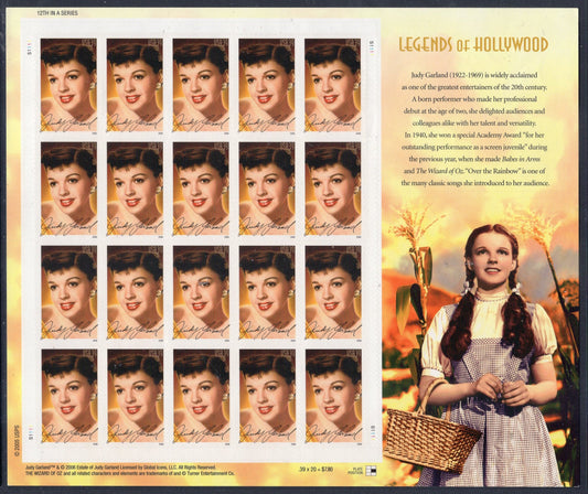 JUDY GARLAND Singer Song Actress Dancer - Wizard of Oz - Decorative Sheet of 20 Stamps - Fresh Bright USA Postage Stamps - Issued in 2006