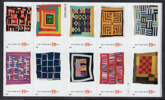 GEE'S BEND QUILTS 1 Block of 10 Black American Treasure Crafts Blankets Commemorative Stamps - Issued in 2006 - s4089