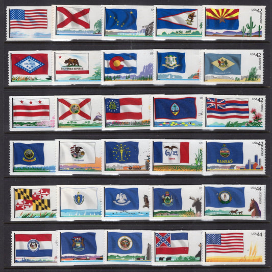 60 FLAGS of OUR NATION Mint Stamps: 50 for States; 6 for DC + Territories; 4 for Nature - See both scans for the set of 60 stamps - MINT US Postage Stamps - INDIVIDUAL FLAGS ALSO AVAILABLE - Free USA Ship.