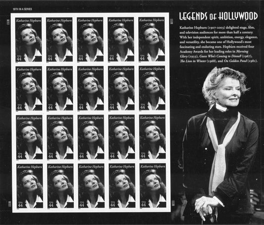 KATHARINE HEPBURN - LEGENDARY ACTRESS - SPECIAL DECORATIVE SHEET of 20 Stamps - A Great Gift