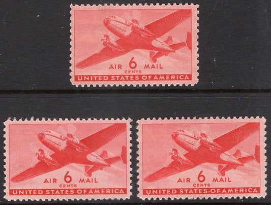 3 USA TRANSPORT PLANES from 1941 Mint, Unused Fresh, Bright RED Postage Stamps - Quantity Available