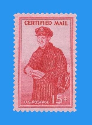 5 LETTER MAIL CARRIER Certified Mail - rarely offered - Bright Usa Postage Stamps - Vintage - 1955 Stock# FA1 ping