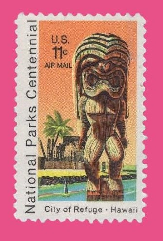 10 HAWAII KII STATUE Parks Temple Airmail Stamps - Unused Fresh, Bright Usa Postage - Vintage 1971 - Stock# C-84 - Free Domestic Shipping