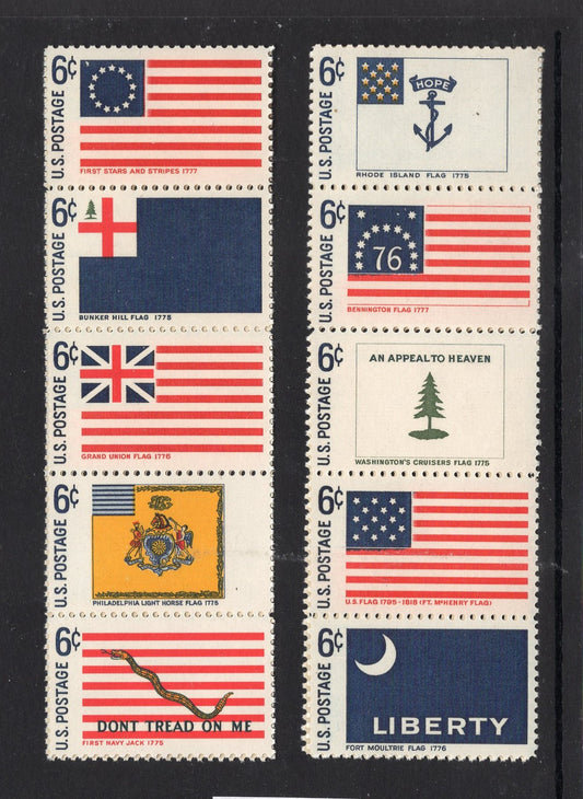 20 HISTORIC FLAGS Postage Stamps (two singles of each shown) - Unused, Bright and Post Office Fresh - Vintage 1968 -Stock# 1345-FreeUSA Ship