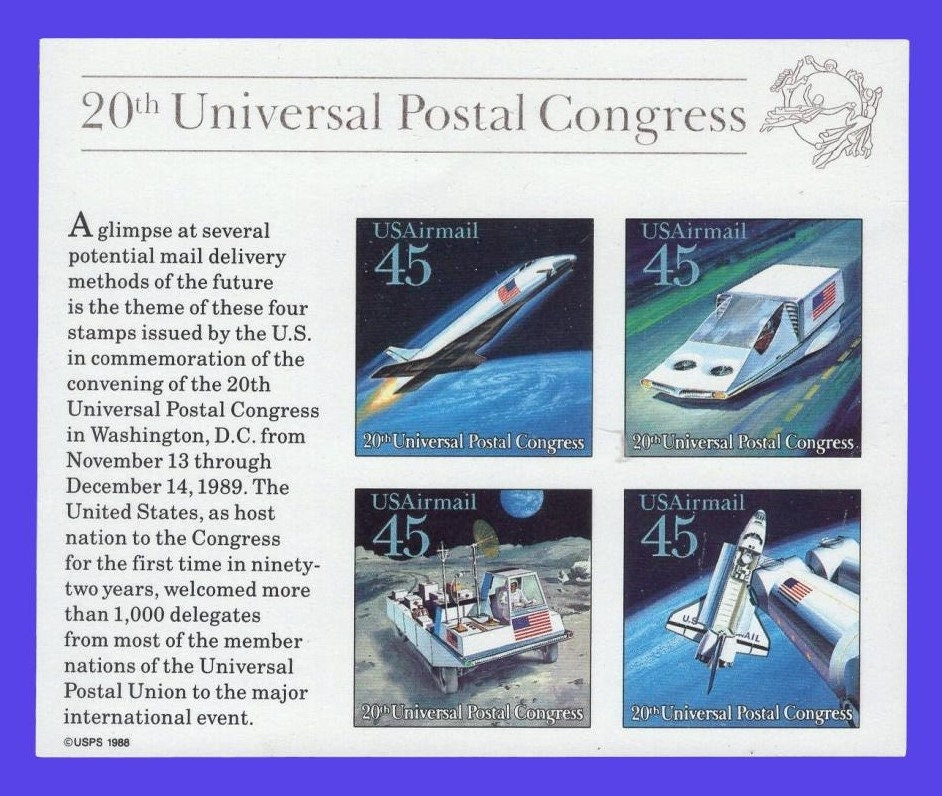 FUTURE MAIL Delivery Sheet of 4 US Postage Stamps - Unused, Bright and Post Office Fresh - Vintage 1989 - Stock# C126