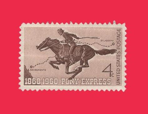 10 Pony Express Horses - Animals - Unused Fresh, Bright US Postage Stamps - Vintage 1960 - Scott Number 1154 ping