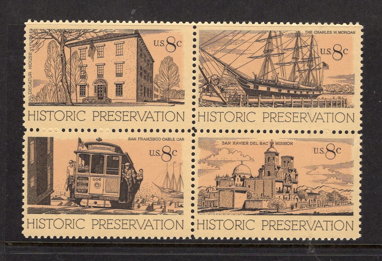 8 HISTORIC PRESERVATION Cable Car Whaling Stamps - Unused Fresh Bright USA Postage - Vintage 1971 - Stock# 1440 - Free Domestic Ship