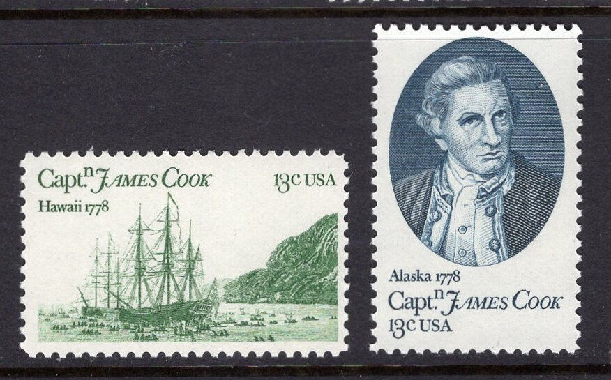 HAWAII ALASKA CAPTAIN Cook 5 sets of 2 stamps Ships Paintings - Bright Mint Usa Postage Stamps - Vintage 1978 Stock# 1732-33 -Free Usa Ship