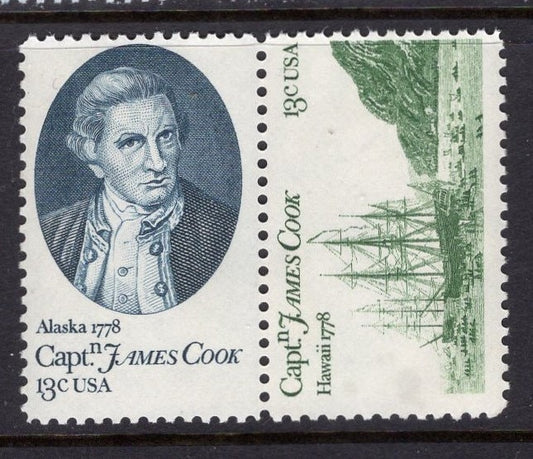 CAPTAIN COOK Arrives in HAWAII Ships 6 Pairs (12 stamps) - Bright Mint USa Postage - Vintage 1978 Stock# 1737a