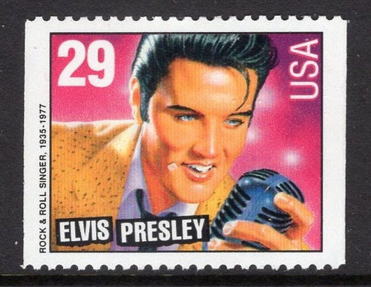 2 Elvis PRESLEY Stamps WITHOUT perforations on two sides-scarcer than stamps with perfs on all sides- MINT - Stock# 2724 ping