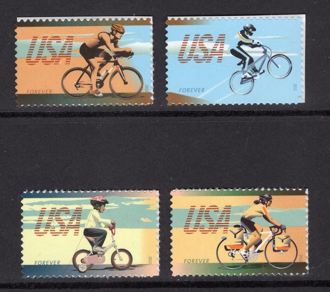 4 BICYCLING CYCLING Different Unused Fresh Bright Usa Postage Stamps - Vintage 2012 - Stock# 4687 ping