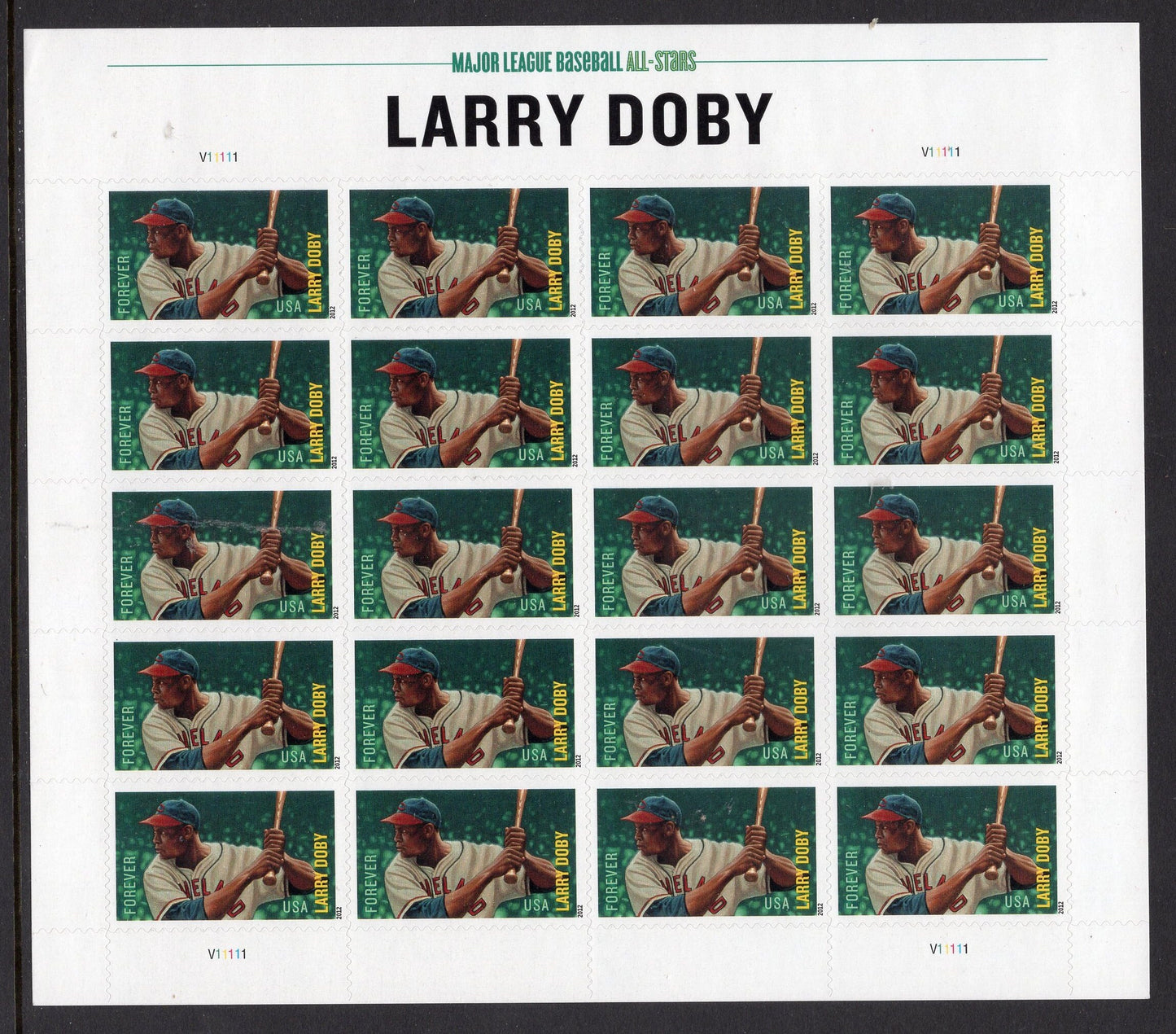 LARRY DOBY Sheet of 20 Cleveland Indian Baseball All-STAR Fresh Unused USa Postage Stamps - Vintage 2012 - Stock# 4695 -Free Domestic Ship