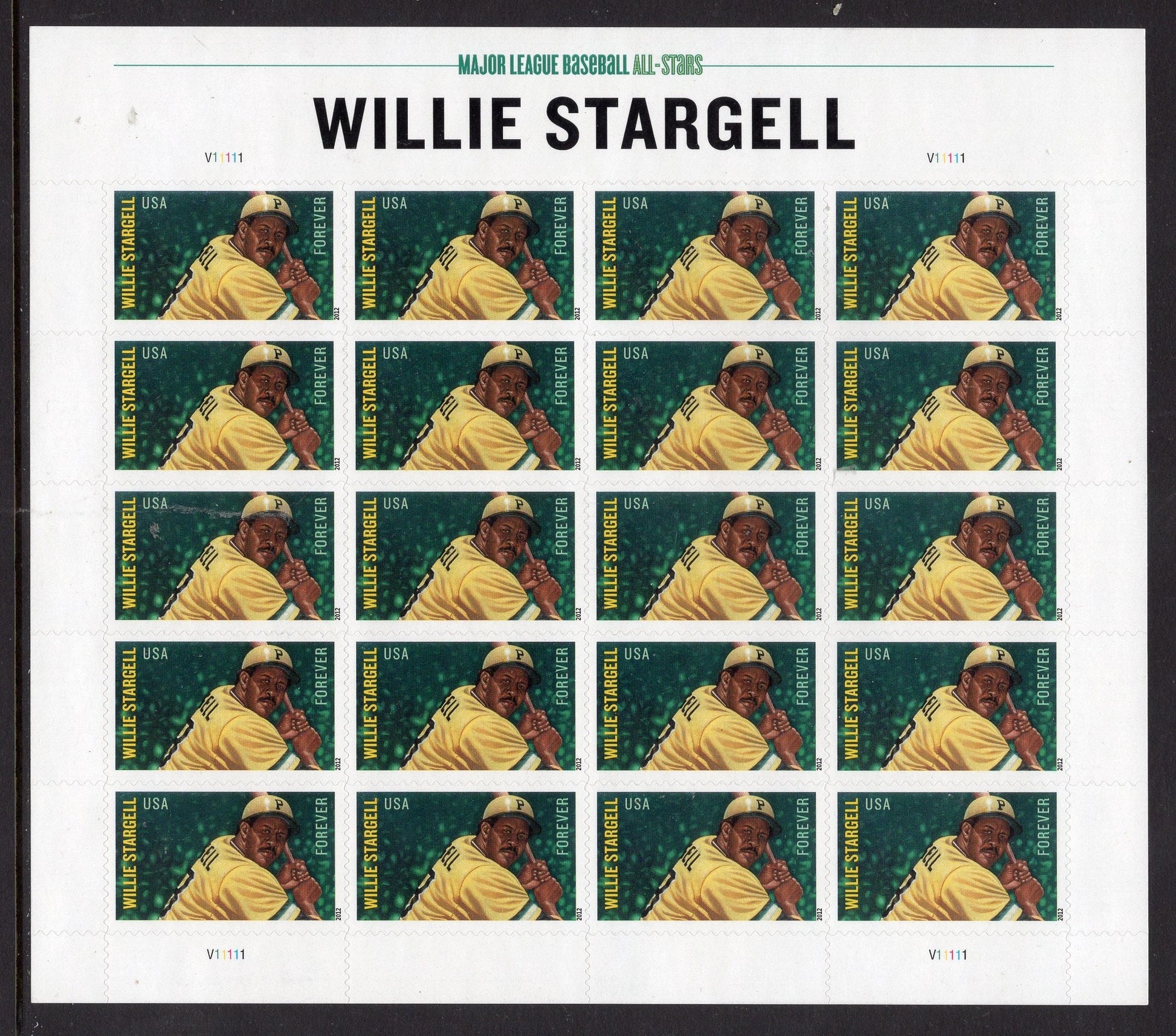 WILLIE STARGELL Sheet of 20 Pittsburgh Pirates Baseball All-STAR Unused USa Postage Stamps Vintage 2012 - Stock# 4696 