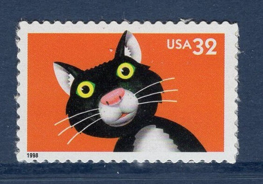 4 BRIGHT EYES Black CAT - Bright, fresh USa Postage Stamps - Vintage 1998 - Stock# 3232 ping