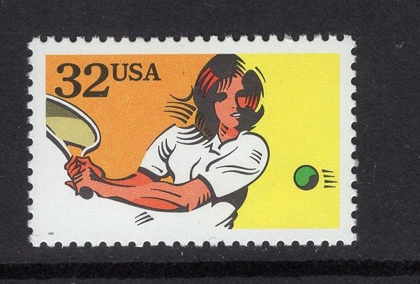 5 TENNIS RACKET BALL - Bright, unused USa Postage Stamps - Vintage 1996 - Stock# 2964 - Free USa Ship