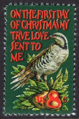 15 CHRISTMAS PARTRIDGE PEAR Tree Bright Unused Usa Postage Stamps - Quantity Available - Vintage 1971 