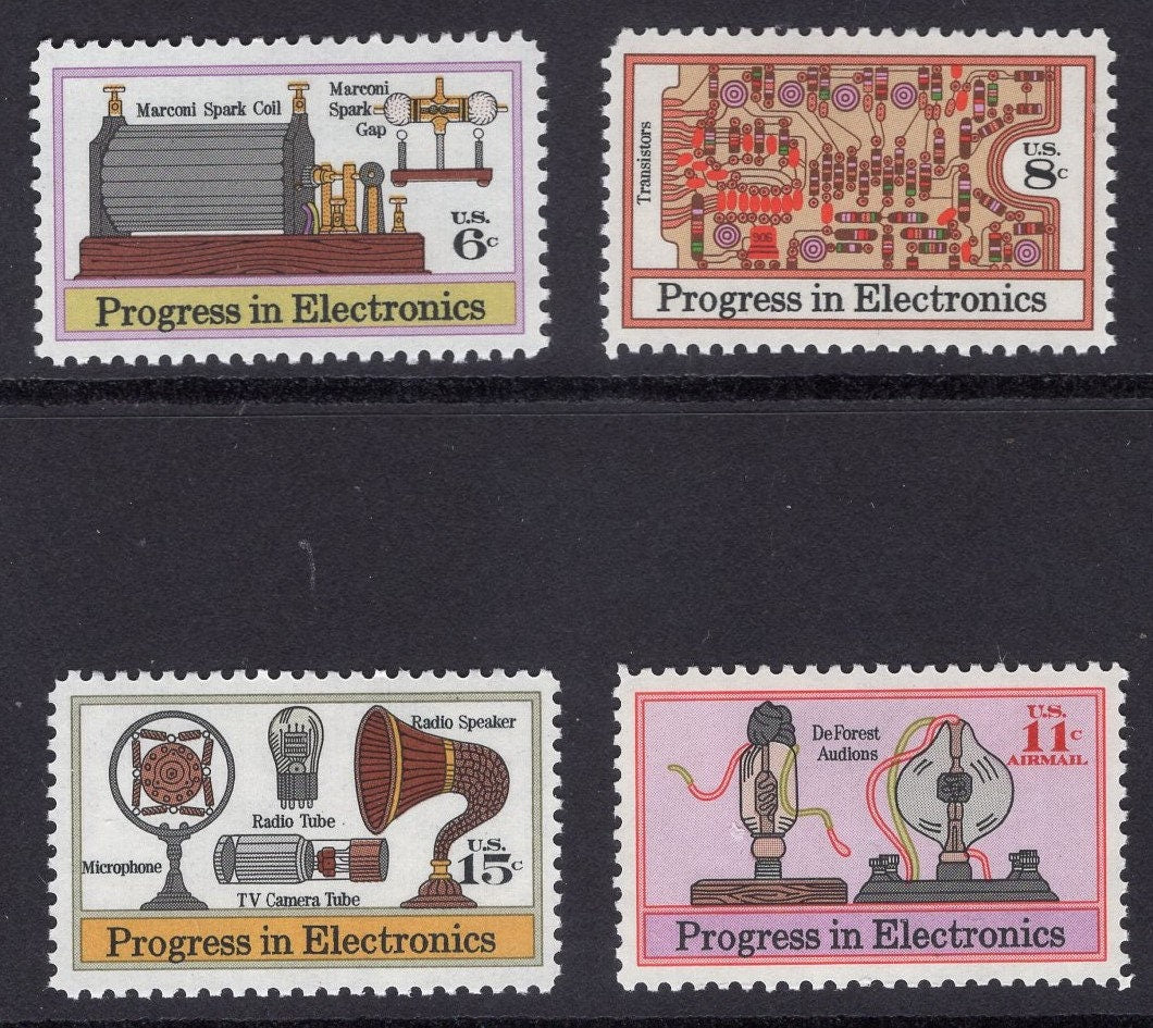 12 ELECTRONICS PROGRESS inc MARCONI Bright Unused Usa Postage Stamps - Quantity Available - Vintage 1972 - Stock# 1500-62+C86