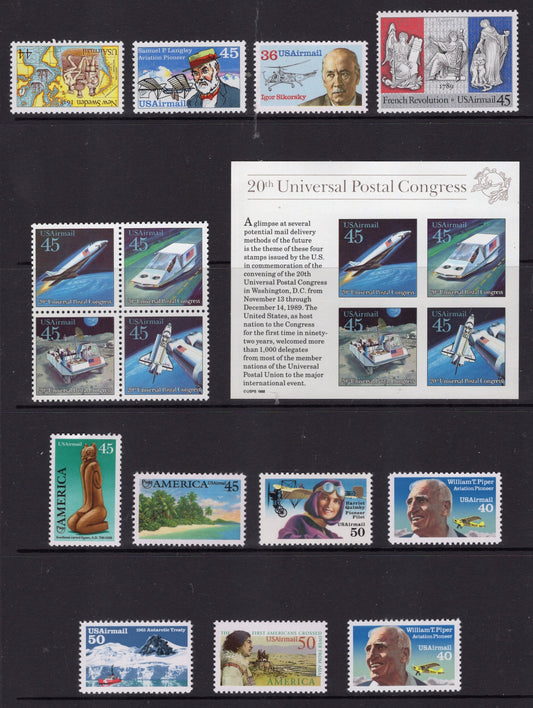 AIRPLANE AIRMAIL US Complete Collection of 19 Unused Fresh Stamps issued between 1988//1993 - Stock# C117-32 ping