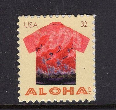 5 HAWAII ALOHA Different SHIRTS see 5 scans Surfers Flowers Shells Fish- Unused Fresh, Bright Stamps- Vintage 2012 Stock#4597 