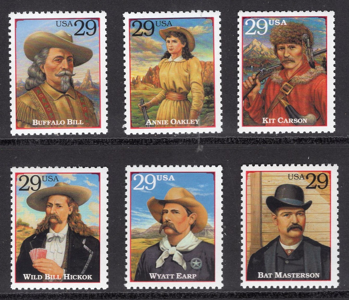 6 WILD WEST LEGENDS Oakley Hickok Buffalo Bill Earp Bright Fresh Mint Unused Usa Postage Stamps- Vintage 1994