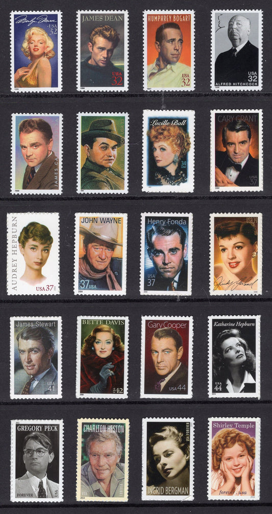 LEGENDS of HOLLYWOOD Complete Collection of 20 Unused Fresh Bright US Postage Stamps - Vintage 1995/on -Stock# 2967 Col