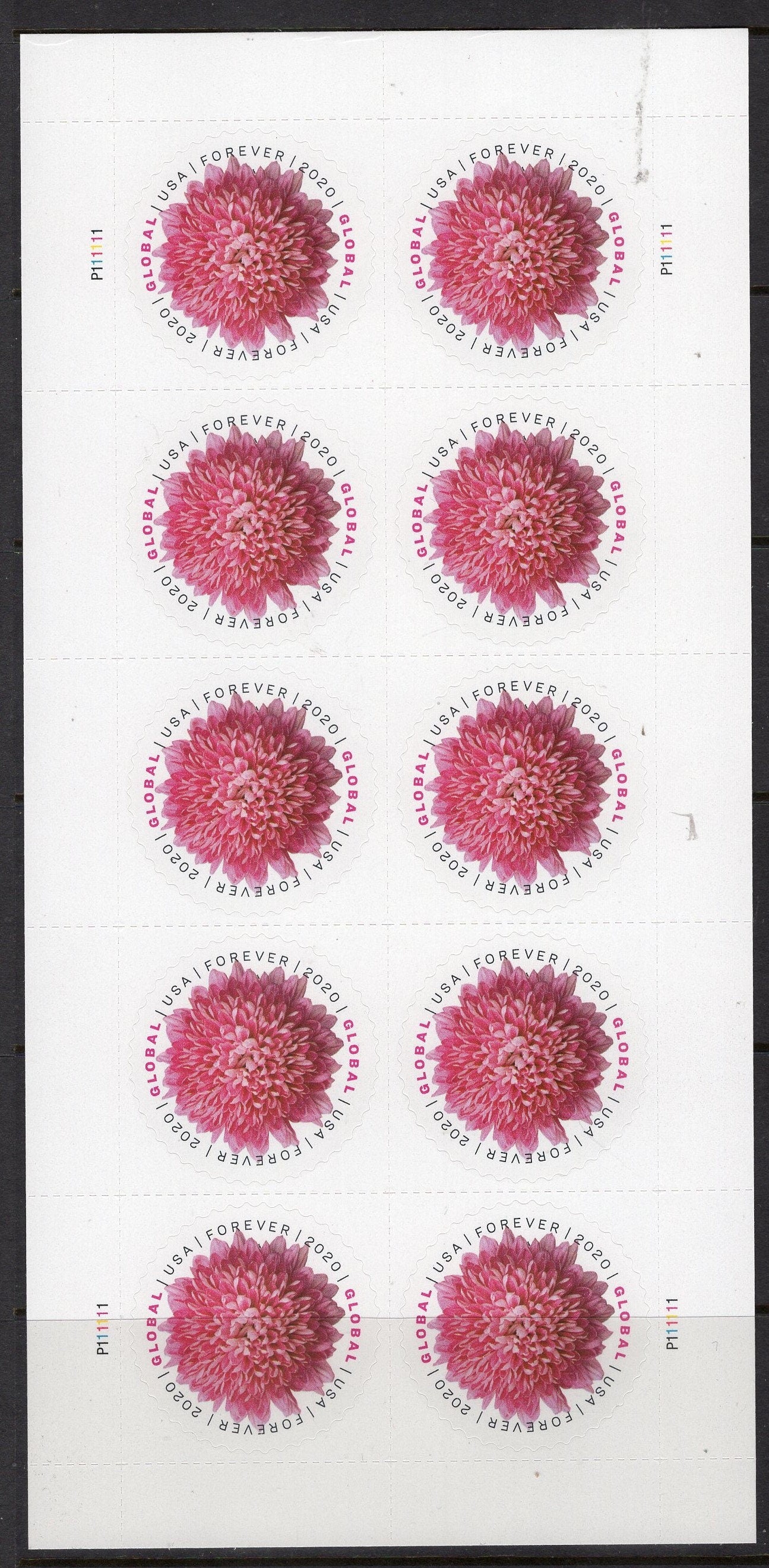 10 CHRYSANTHEMUM GLOBAL FOREVER Mum INTERNATIONAl Stamps Pink Fuchsia USa Bright Fresh Postage Stamps-Stock#5460- Vintage 2020