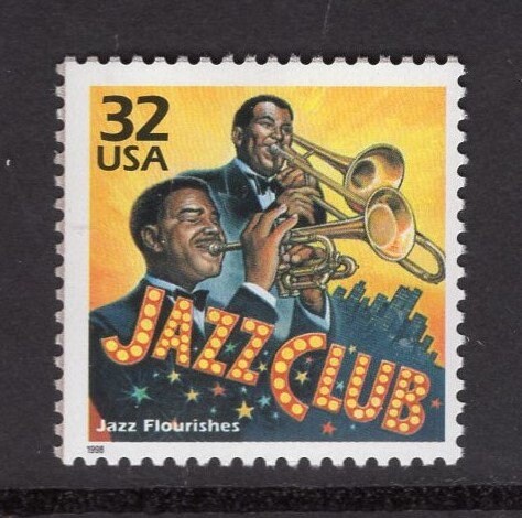 5 JAZZ CLUB Roaring Twenties Fresh Bright USA Postage Stamps - Quantity Available - Vintage 1998 - Stock# 3184k 