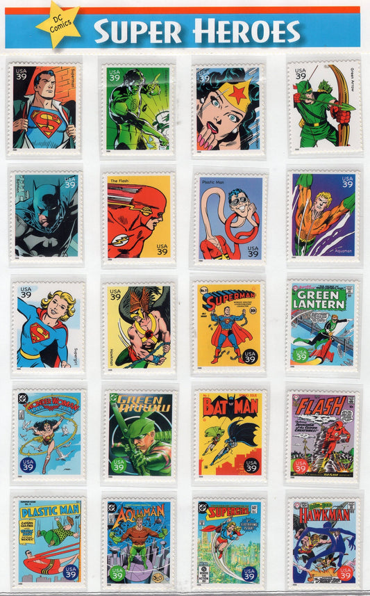 20 SUPER HEROES by DC COMICs SUPERMAn Fresh Usa Postage Stamps - Quantity Available - Vintage 2006 - Stock# 4084a ping