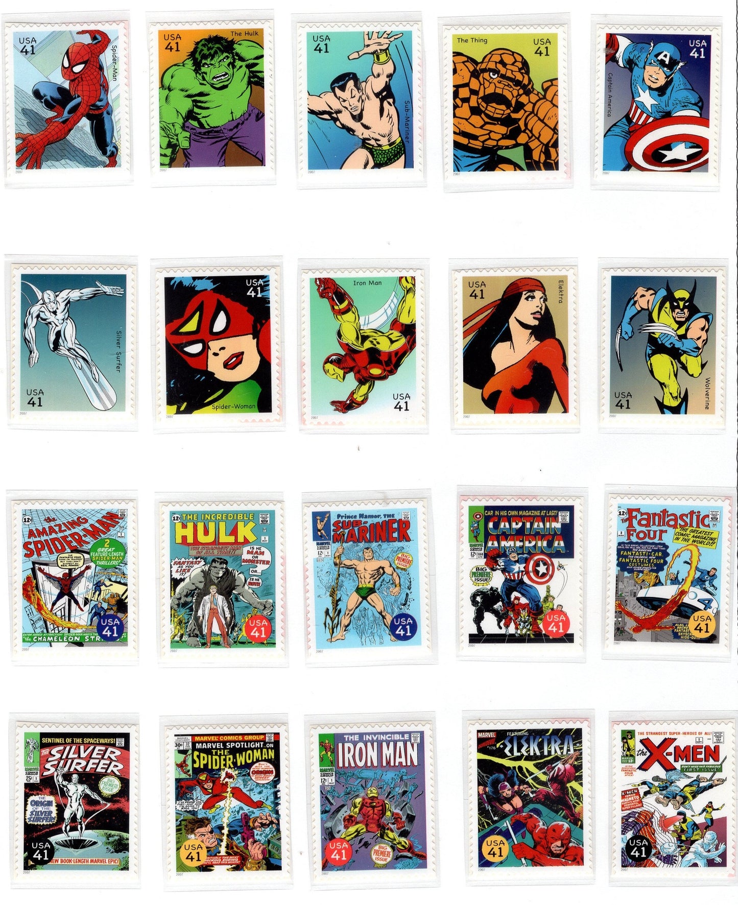 20 SUPER HEROES by MARVEL COMICs SPIDERman Fresh Usa Postage Stamps - Quantity Available - Vintage 2007 - Stock# 4159a 