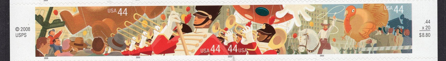 8 THANKSGIVING PARADE Stamps in Strip of 4 or 4 Singles (as you wish) Fresh Bright USA Stamps - Vintage 2009 - Stock# 4417 