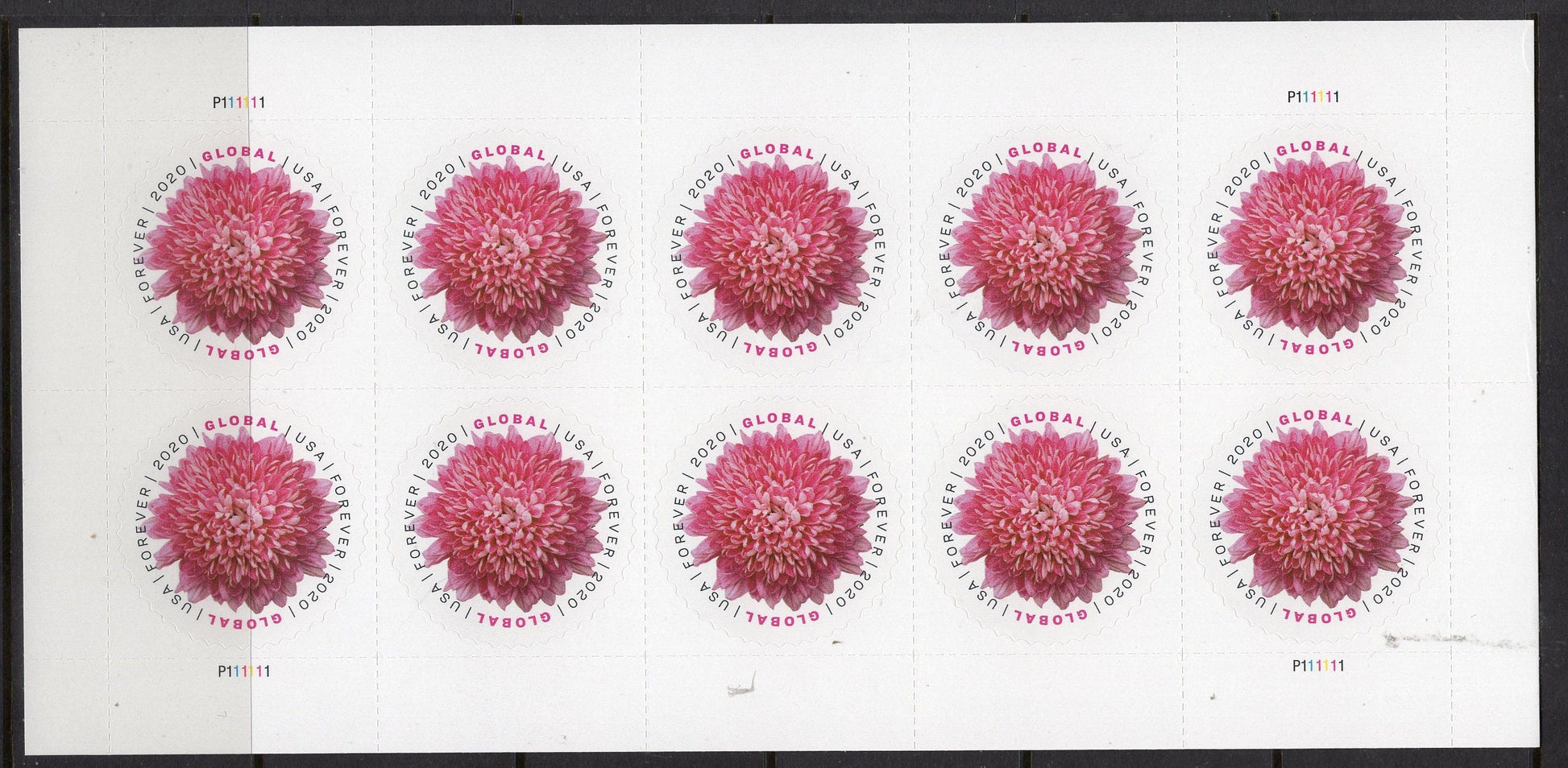 10 CHRYSANTHEMUM GLOBAL FOREVER Mum INTERNATIONAl Stamps Pink Fuchsia USa Bright Fresh Postage Stamps-Stock#5460- Vintage 2020