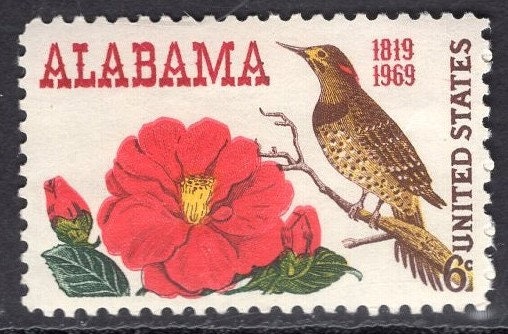 20 ALABAMA CAMELLIA Bird Great for WEDDINGS Bright Genuine Unused Usa Postage Stamps - Quantity Available - Vintage 1969