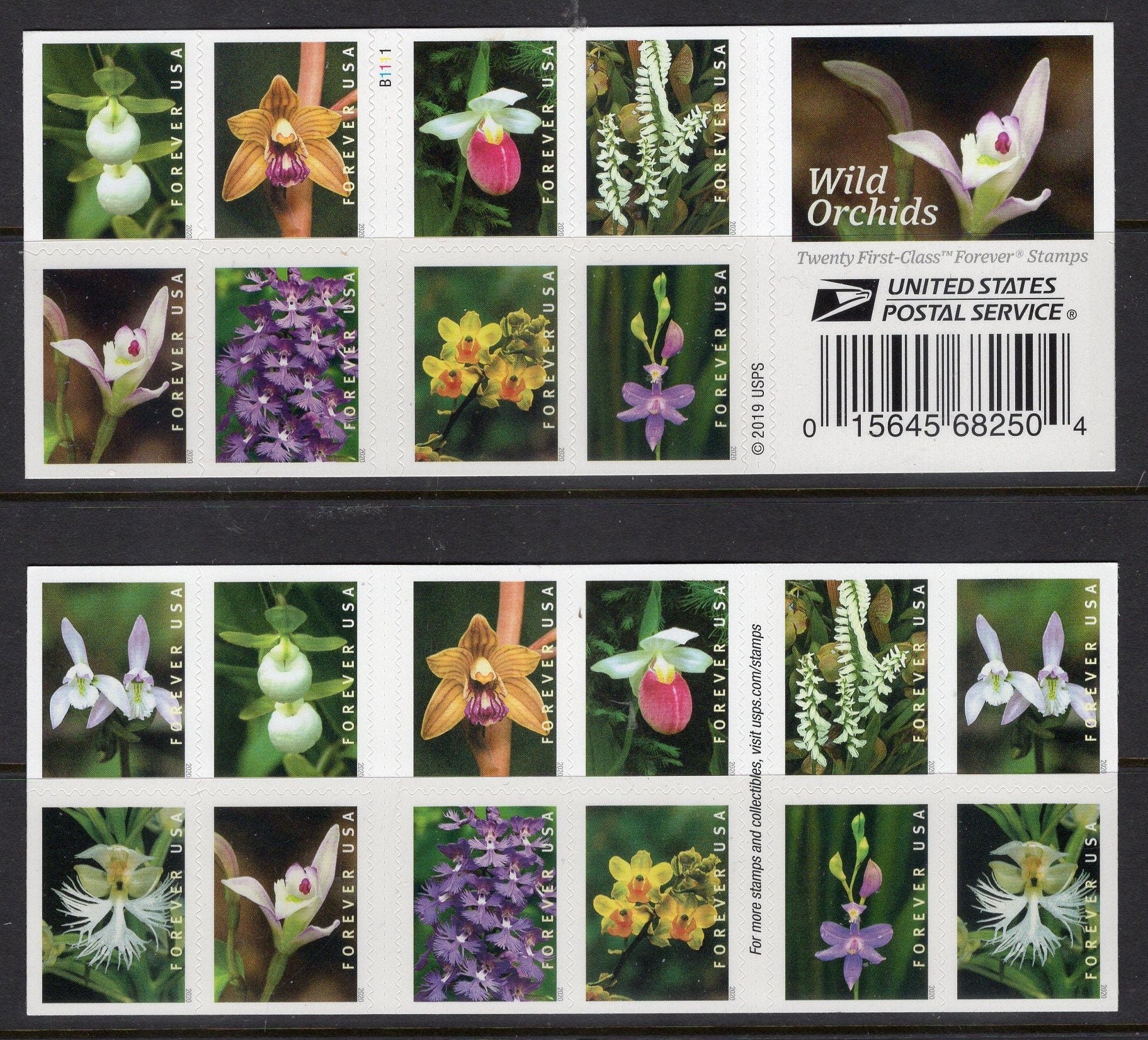 20 ORCHIDS FOREVER STAMPS in Booklet Great for Wedding Invitations Postage Stamps USa Stamps - Vintage 2020 -Stock# 5444 B