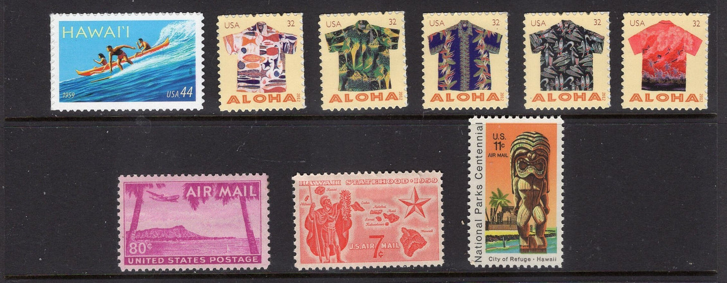 HAWAII #1 STAMP COLLECTION of 26 Stamps inc 1 Sheet of 4 Usa Postage Stamps - Vintage 1928/on -Stock# Hawaiian Col #1 