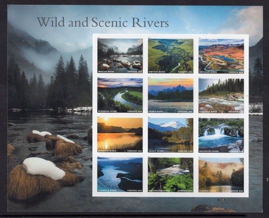 WILD SCENIC RIVERS Forever Sheet Decorative Header Unused Fresh Bright Usa Postage Stamps - Vintage 2019 - Stock# 5381 