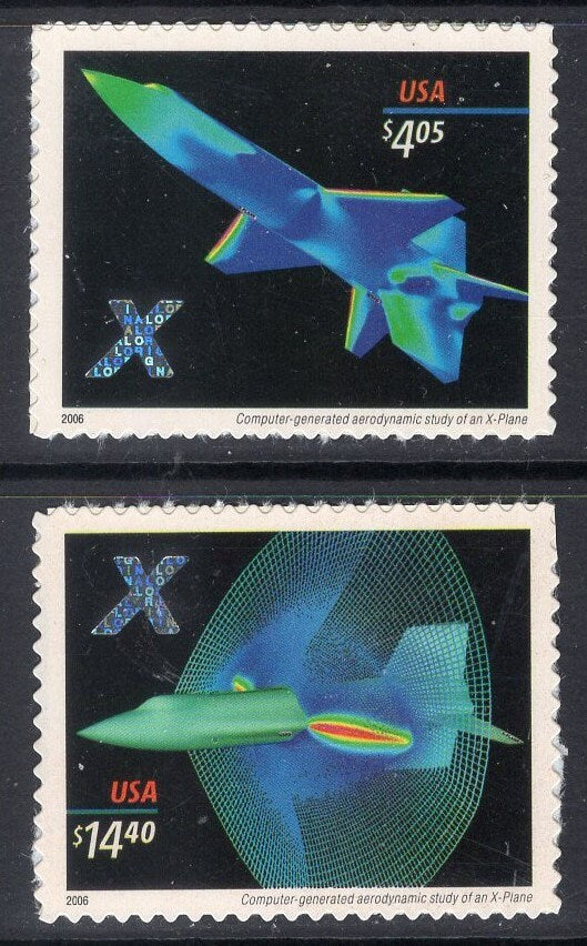 2 HOLOGRAM X-PLANE High Value Stamps Fresh Bright USa Postage Stamps - Quantity Available - Vintage 2006 - Stock# 4018+ 