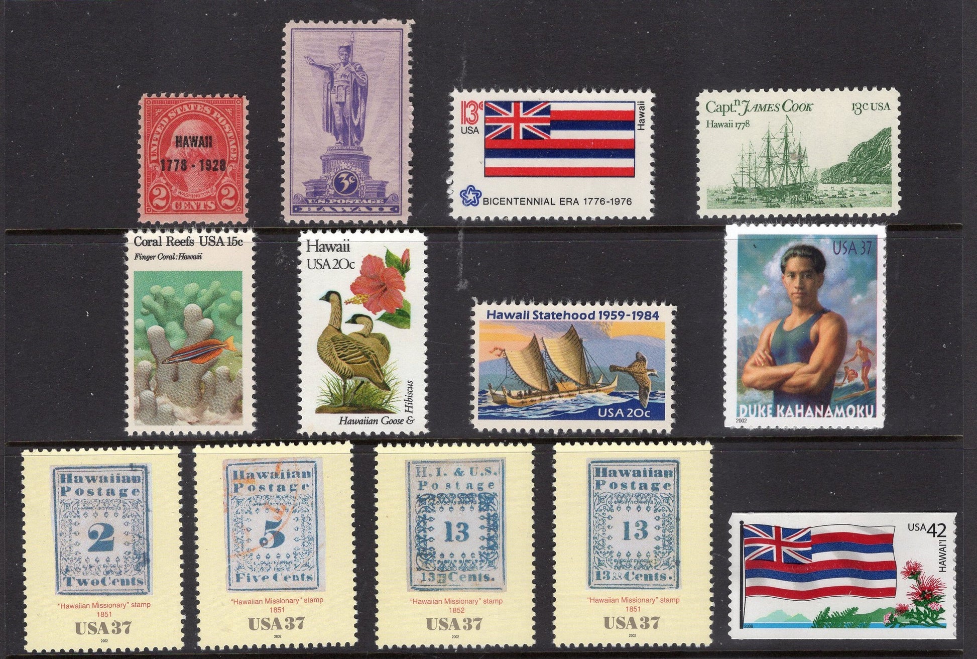 HAWAII #1 STAMP COLLECTION of 26 Stamps inc 1 Sheet of 4 Usa Postage Stamps - Vintage 1928/on -Stock# Hawaiian Col #1 