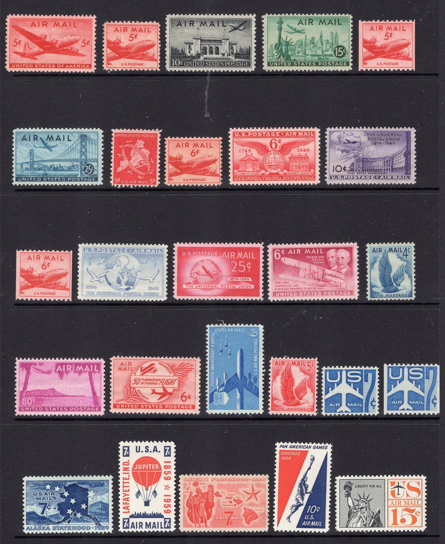 AIRPLANE AIRMAIL Usa COMPLETE Collection of 26 Unused Fresh Stamps issued between 1946//1959 - Stock# C32-56,C58 