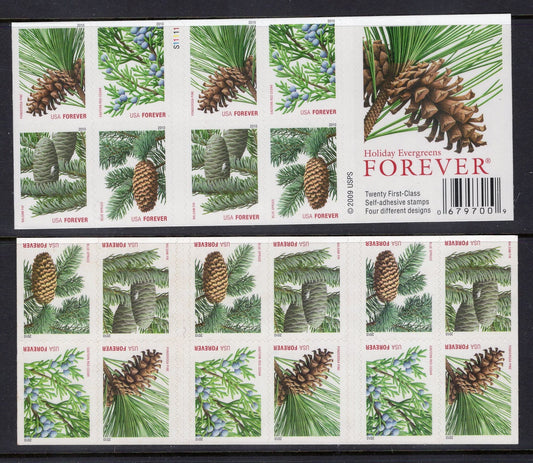 20 EVERGREEN CHRISTMAS HOLIDAY Forever Stamps in Double-sided Booklet Usa Postage Stamps - Vintage 2010 -Stock# 4478 B 