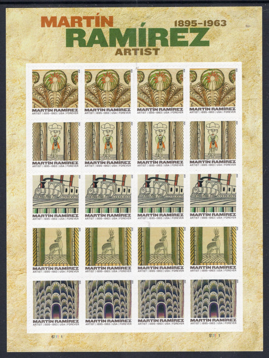 MARTIN RAMIREZ Art Sheet of 20 Bright Usa Stamps - Quantity Available - Vintage 2015 - Stock# 4968 