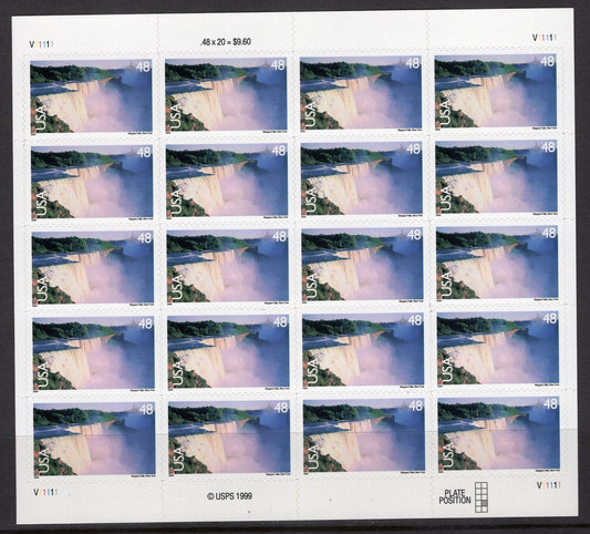 NIAGARA FALLS NY Sheet of 20 Scenic Usa Landscapes Stamps - Unused, Fresh, Bright Post Office - Vintage 1999 - Stock# C133 M 