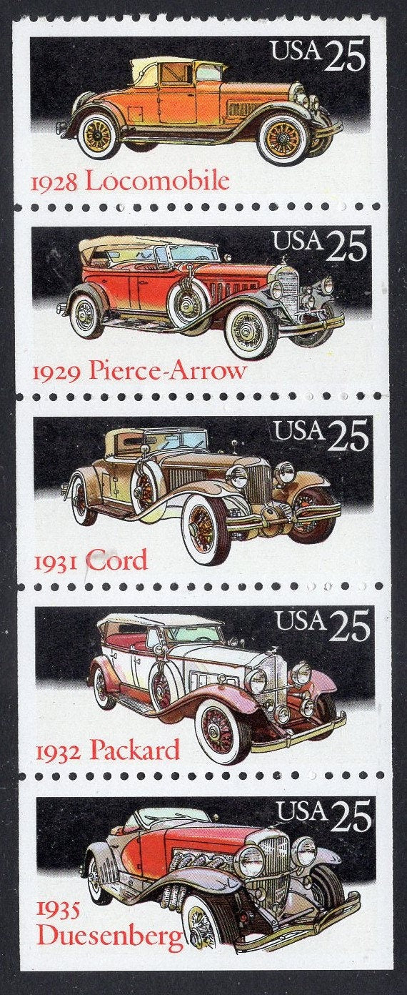 10 CLASSIC CARS PACKARD Cord Duesenberg Pierce Arrow Locomobile Unused Fresh Bright Usa Stamps - Vintage 1988 - Stock# 2381 - Free Usa Ship