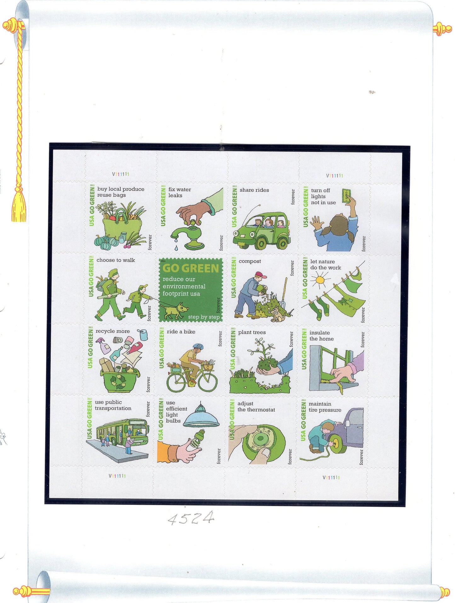 GO GREEN ECOLOGY Environment Protection Sheet of 12 Stamps - Unused, Fresh, Bright - Vintage 2011 - Stock# 4524 M 